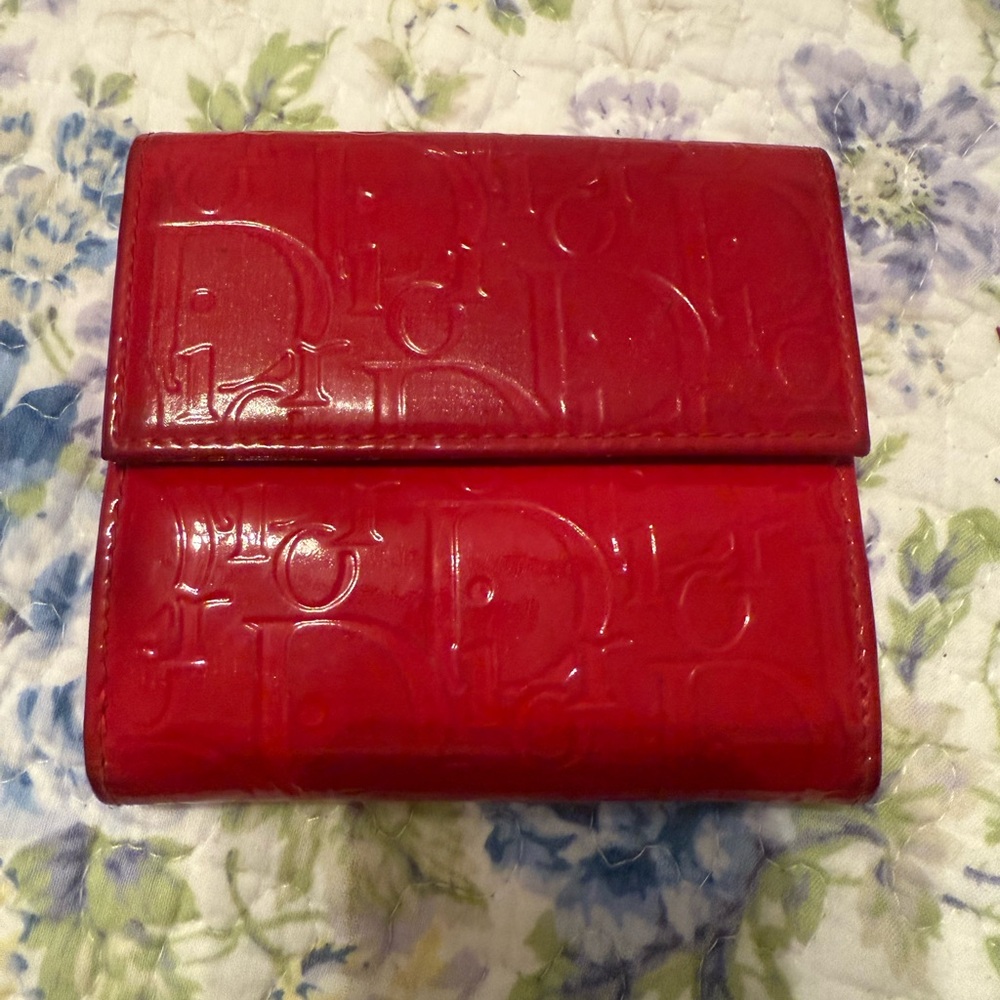 Christian Dior Red Embossed Patent Wallet